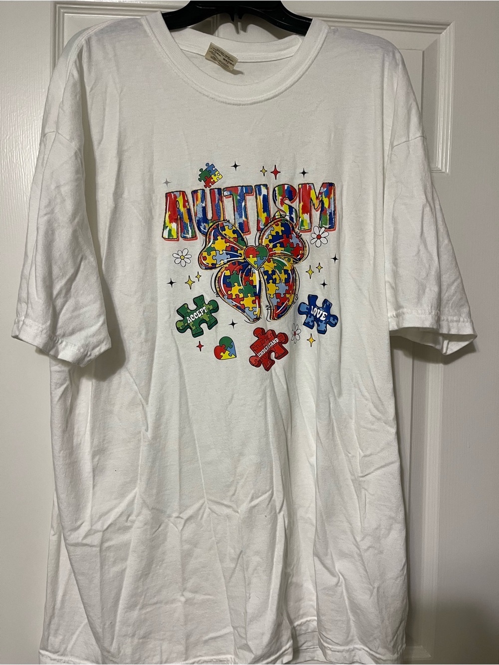 Comfort Colors White Tee with Multicolor Puzzle Heart Graphic